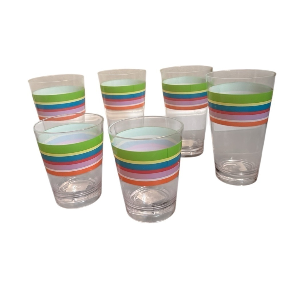 ♥️ACRYLIC Poolside 6 Tumblers Glasses Picnic Unbreakable Striped Color Summer